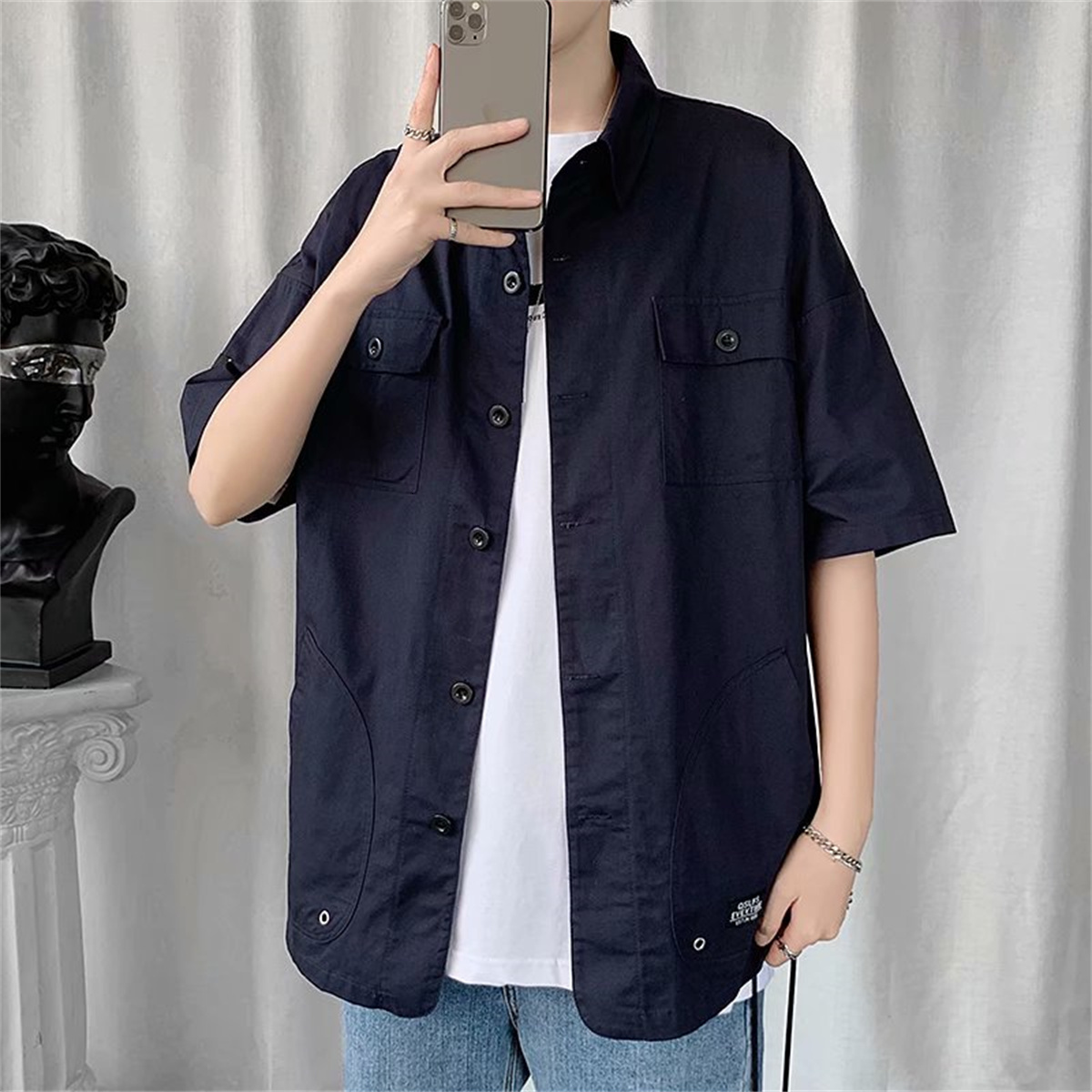 Men's Casual Shirts Mens Cotton Military Cargo Shirts Casual Dress Short Sleeve Work Streetwear Blouses 230504