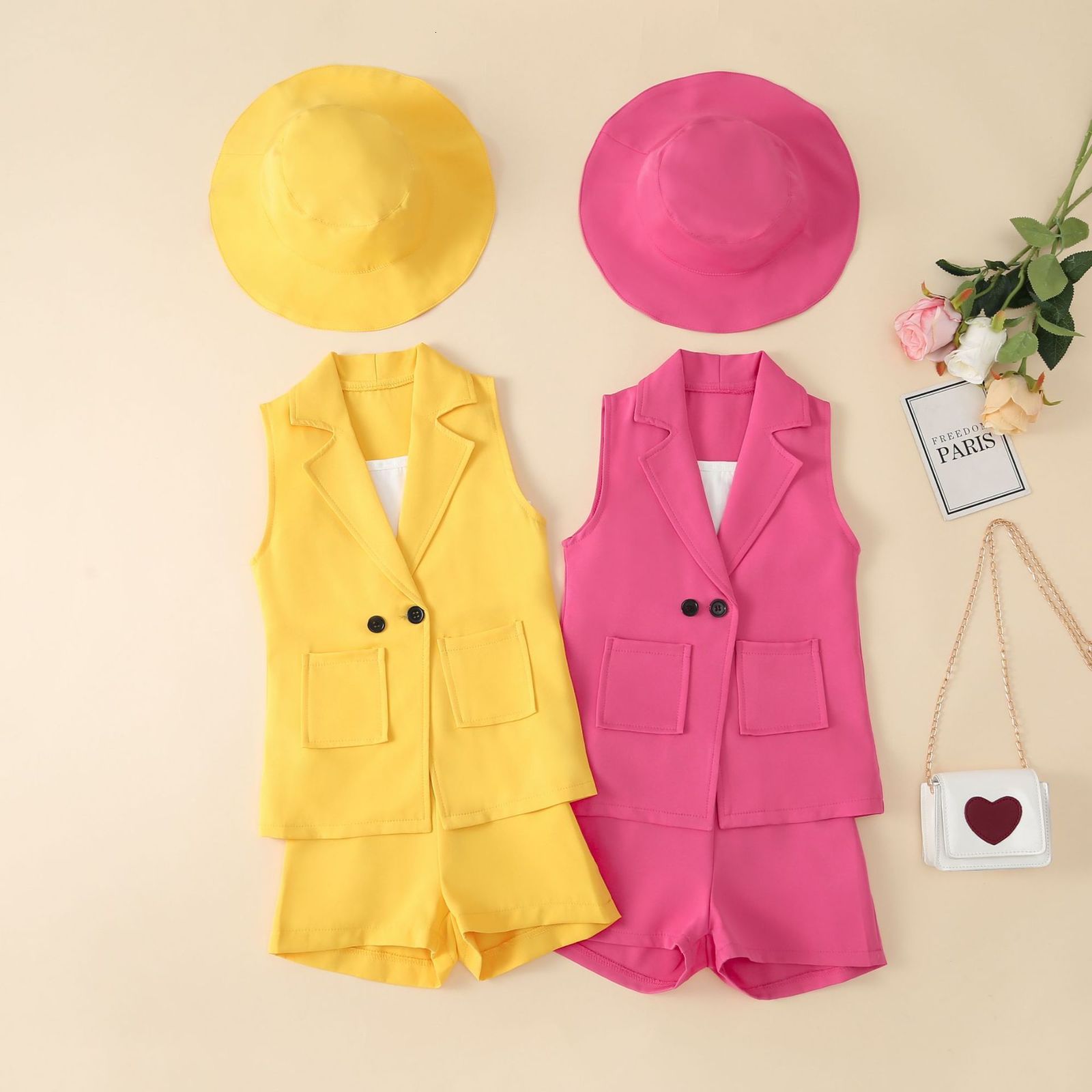 Clothing Sets Fashion Kids 4 Pcs Clothes Set With Hat Baby Girl Suit Pin Outfits For Spring And Summer 230504