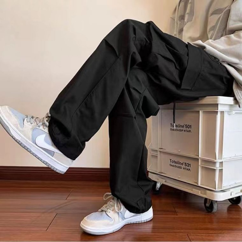 Men's Pants Overalls Men's Spring Summer Retro High Street Casual pants Large Pocket Trousers Loose Straight Tube Draped Wide-leg Pants 2305