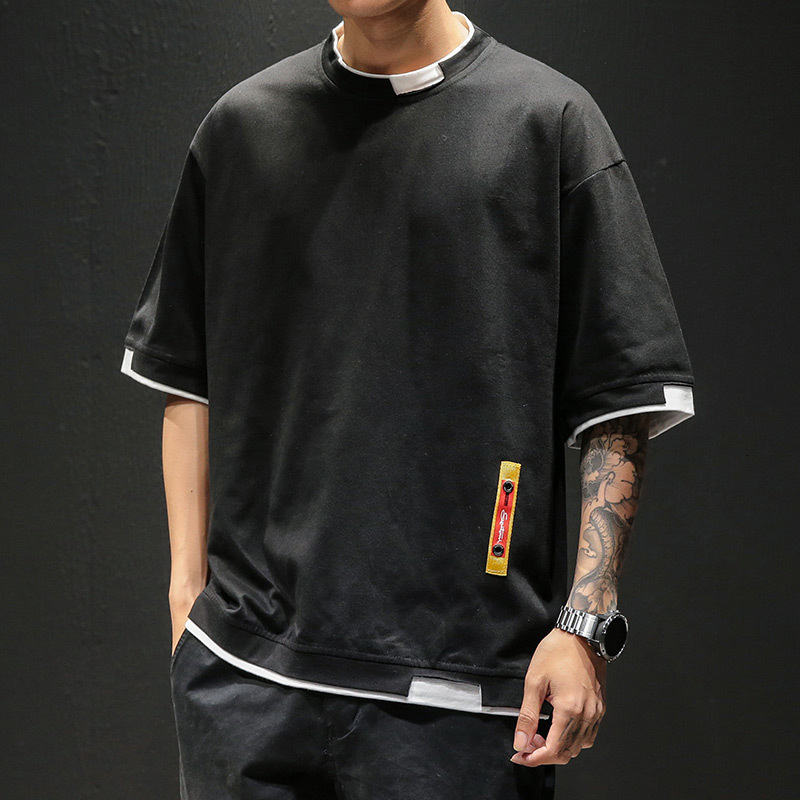 Men's T-Shirts Summer Men's T Shirt Fashion Patchwork Short Sleeve T Shirt Mens Cotton Oversized Casual O Neck Streetwear Hip Hop Top Tees 2
