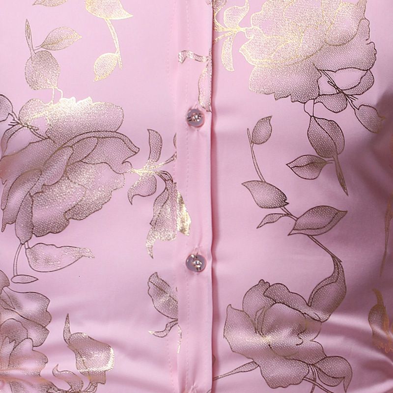 Men's Casual Shirts Pink Bronzing Floral Shirt Men Camisa Masculina Fashion Slim Fit Long Sleeve Mens Dress Shirts Business Casual Men Shirt 2305