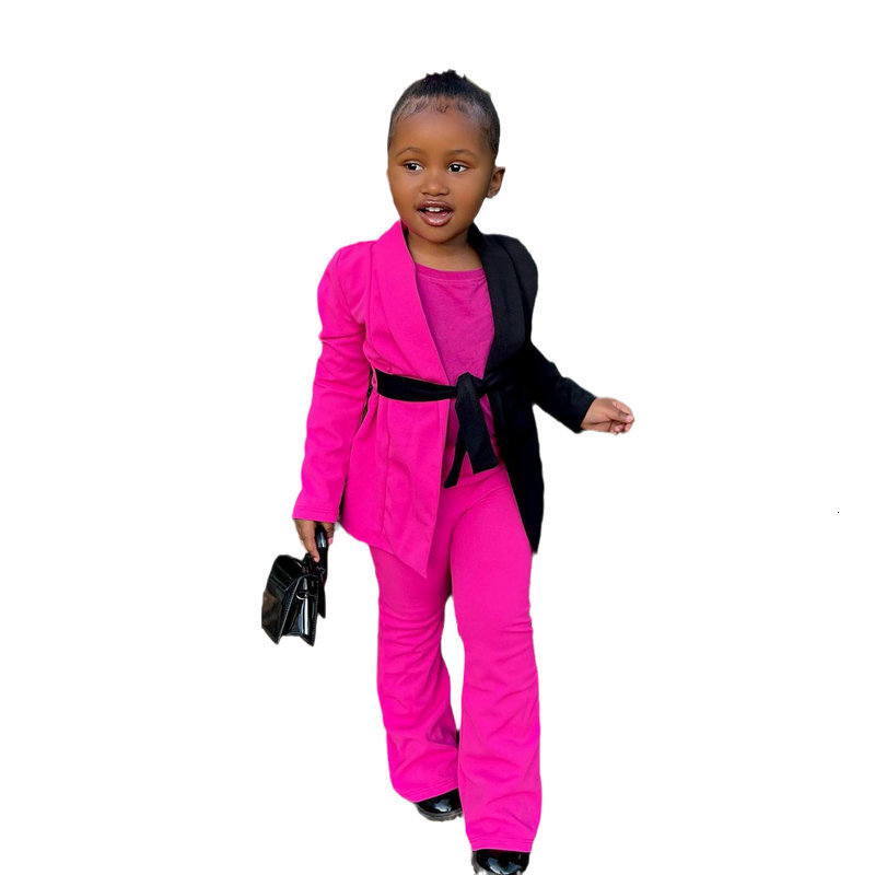 Clothing Sets Kids 2pcs sets Children s From 2 To 8 Years Colorblock Blazer Pants Child Girl Clothes Girls Pants 230504