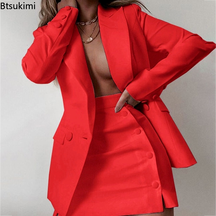 Women s Suits Blazers 2023 Elegant Office 2 Pieces Sets Solid with Skirts Plus Size 5XL Business Blazer and Skirt 230504