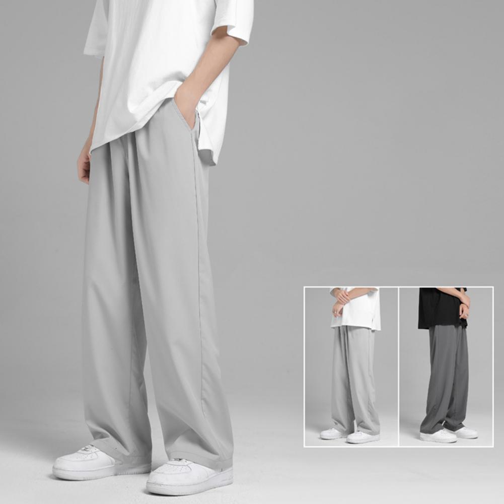 Men's Pants Summer Men Pants Solid Color Wide Leg Draping Relaxed Fit High Waist Trousers Streetwear 230504