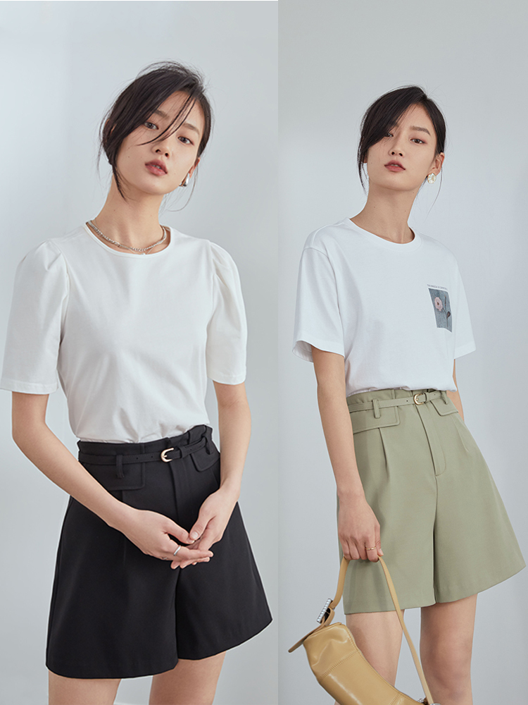 Women's Shorts FSLE High Waist Summer Casaul Shorts Women Belt Pleated Wide Leg Black Shorts Office Lady Elegant Green Short Pants Female 230504