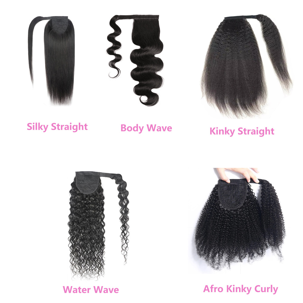 Brazilian Human Ponytails Virgin Hair Extensions Magic Sticker Ponytail 8-24Inch Natural Color 75-100G