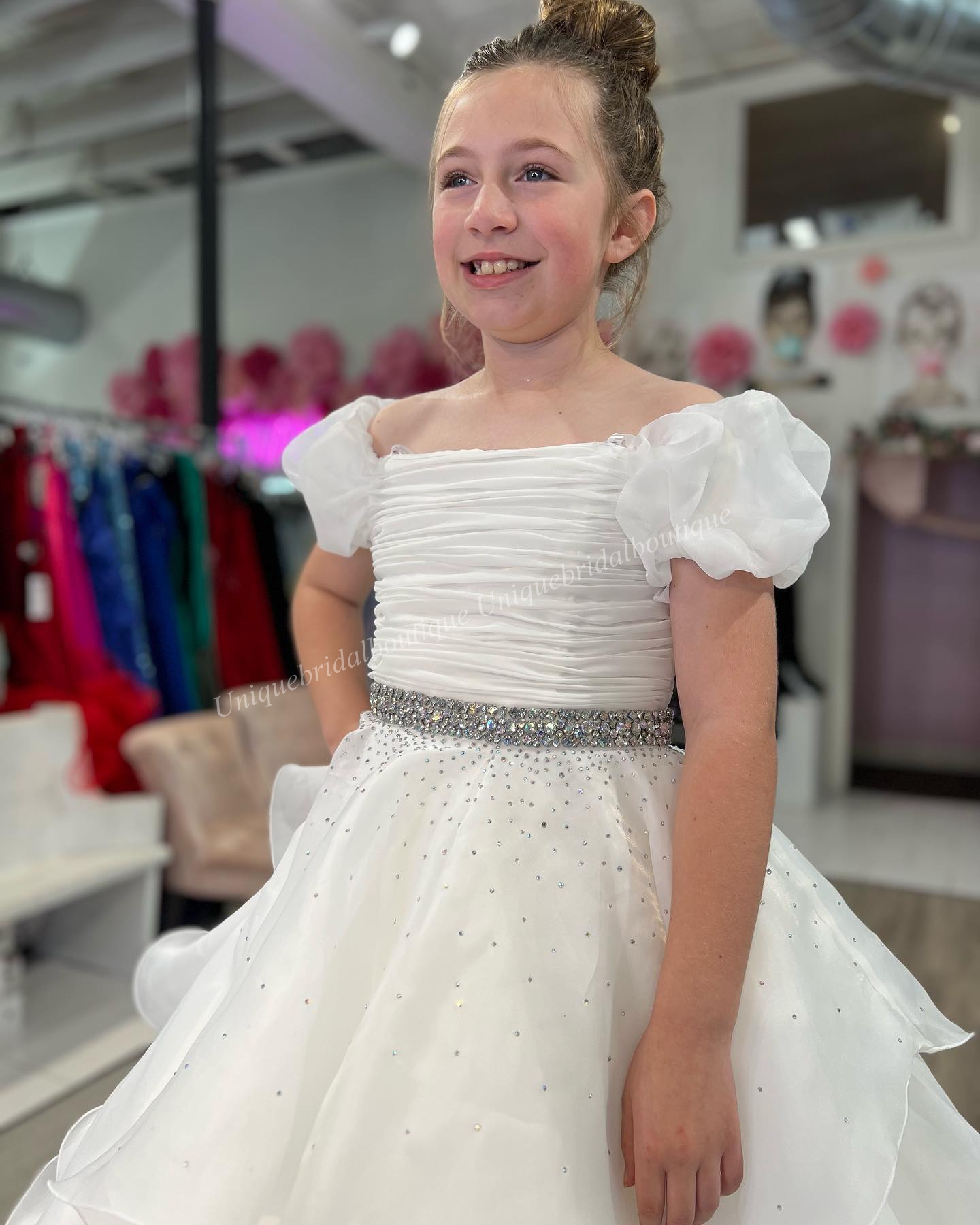Coral Ballgown Girl Pageant Dress 2024 Puff Sleeve Ruffle Layer Little Kid Birthday Formal Party Gown Infant Toddler Teens Tiny Young Junior Miss Ligh