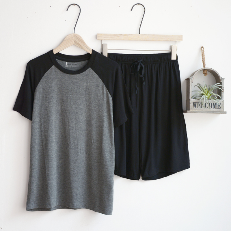 Men's Sleepwear Modal summer pajamas for men thin section loose short sleeve shorts can be worn outside sports home service suit men sleepwear 23