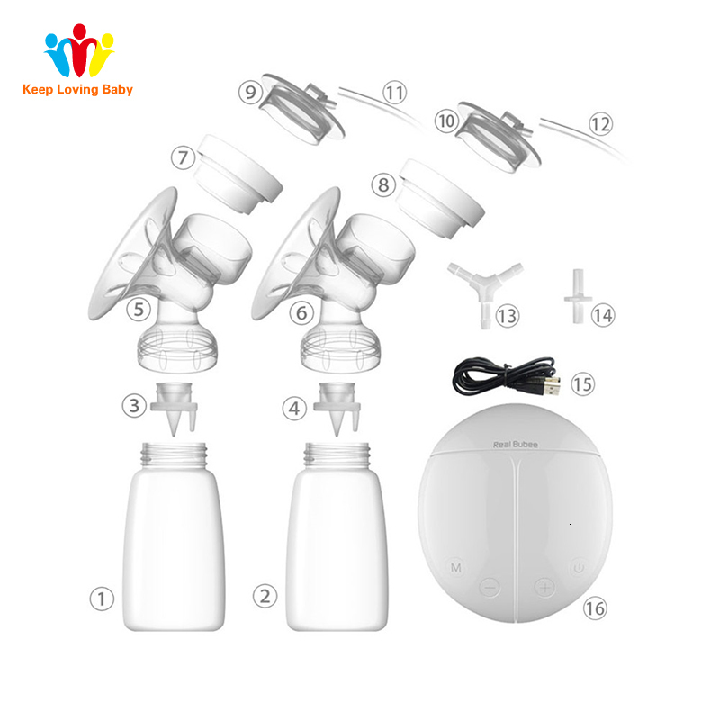 Breastpumps Real Bubee Double Electric Pumps Powerful Nipple Suction Baby Milk Bottle Cold Heat Pad Nippl USB Pump 230504
