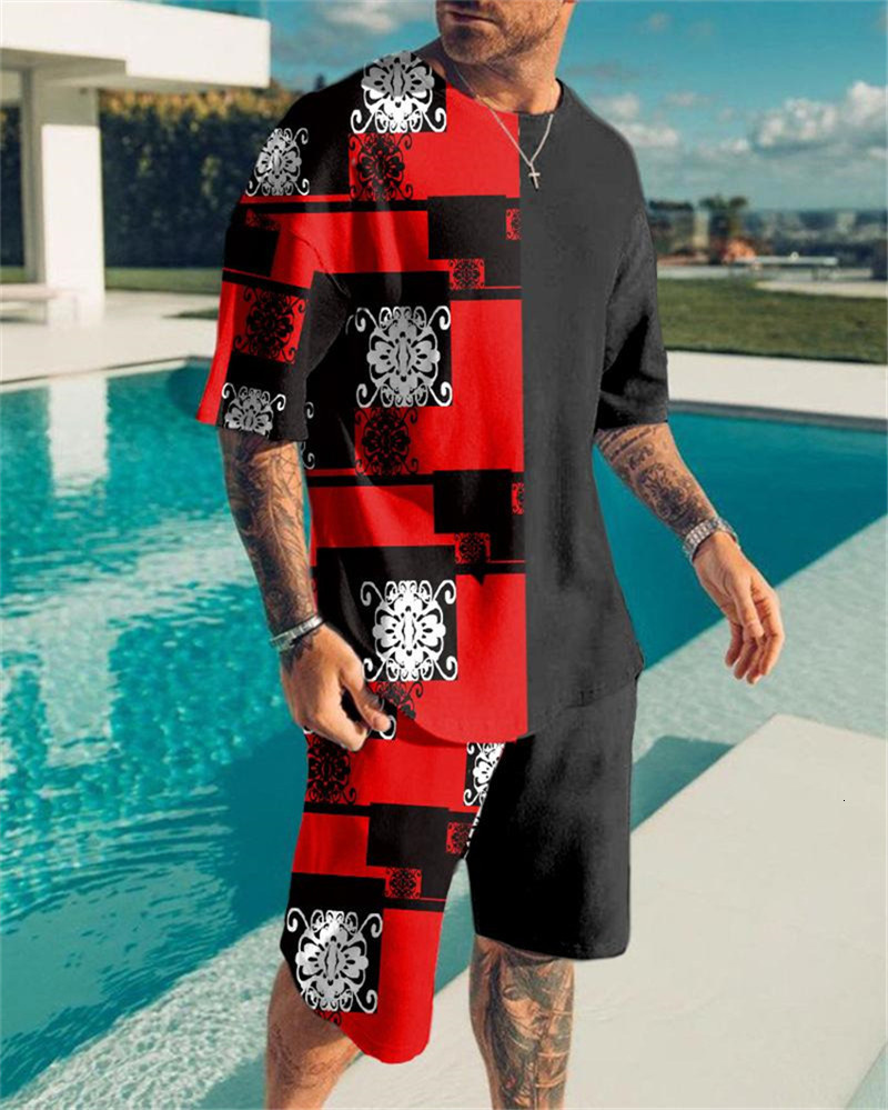Mens Tracksuits Summer Suits for Men Sets Causal Short Sleeve Tshirt Beach Shorts Sportswear Man Oneck 2piece Clothing 230503