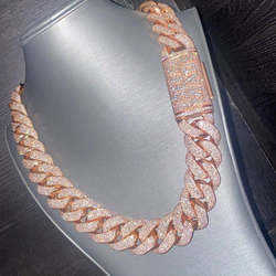 Heavy Solid 925 Sterling Silver 22mm Mens Vvs1 Round Moissanite Diamonds Studded Cuban Link Chain Icedout Rapper
