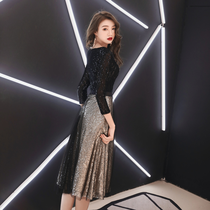 Party Dresses Fashion Evening Dress O-neck Half Sleeve Shinning Sequins Tea Length Prom Party Dress Haute Couture Robe De Soiree 230504