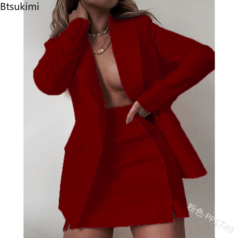 Women s Suits Blazers 2023 Elegant Office 2 Pieces Sets Solid with Skirts Plus Size 5XL Business Blazer and Skirt 230504