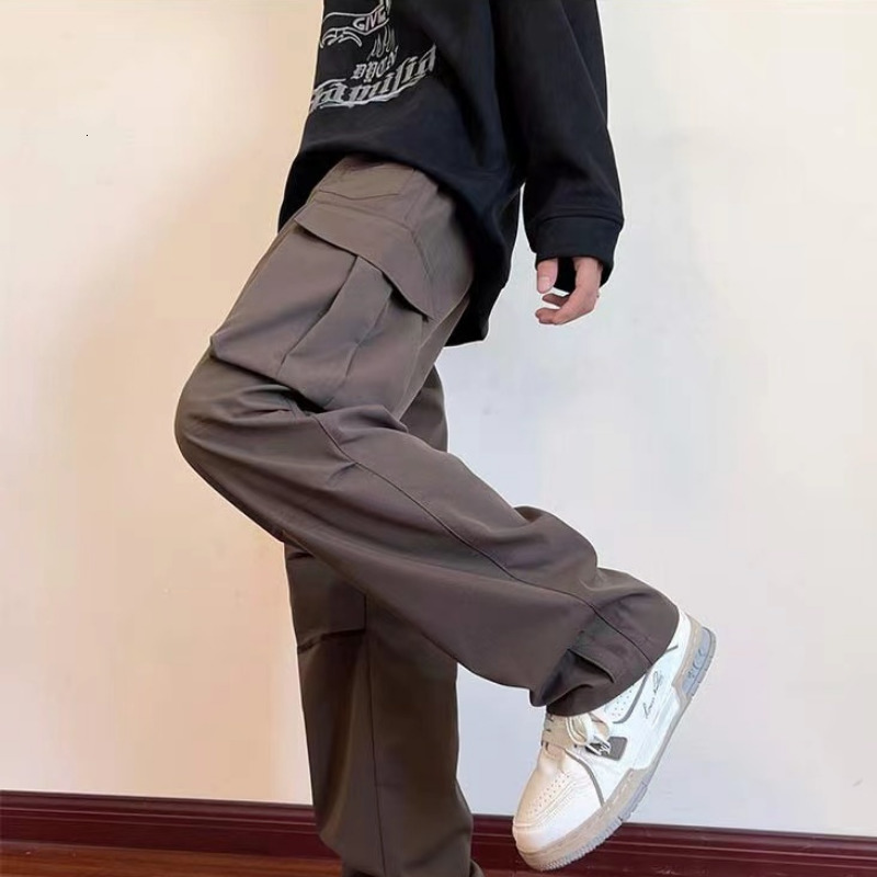 Men's Pants Overalls Men's Spring Summer Retro High Street Casual pants Large Pocket Trousers Loose Straight Tube Draped Wide-leg Pants 2305