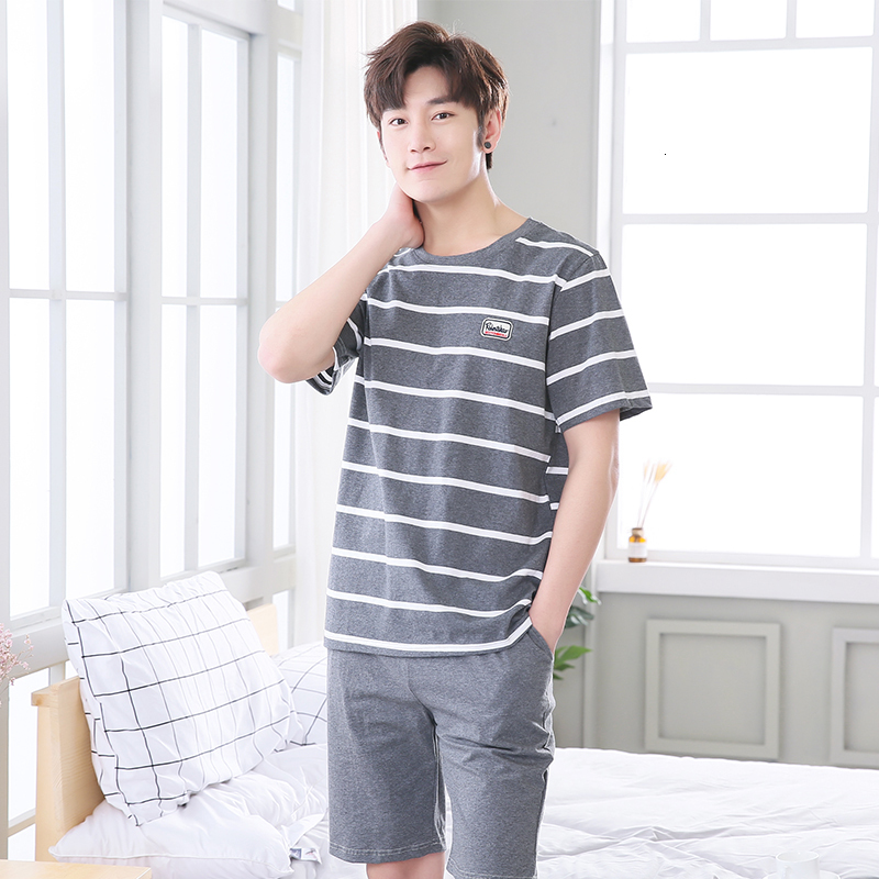 Men's Sleepwear est Men's Pajamas Set Big Yards L-4XL Summer Striped Sleepwear Men's Short Sleeve Nightwear Short Top Pant Leisure Outw