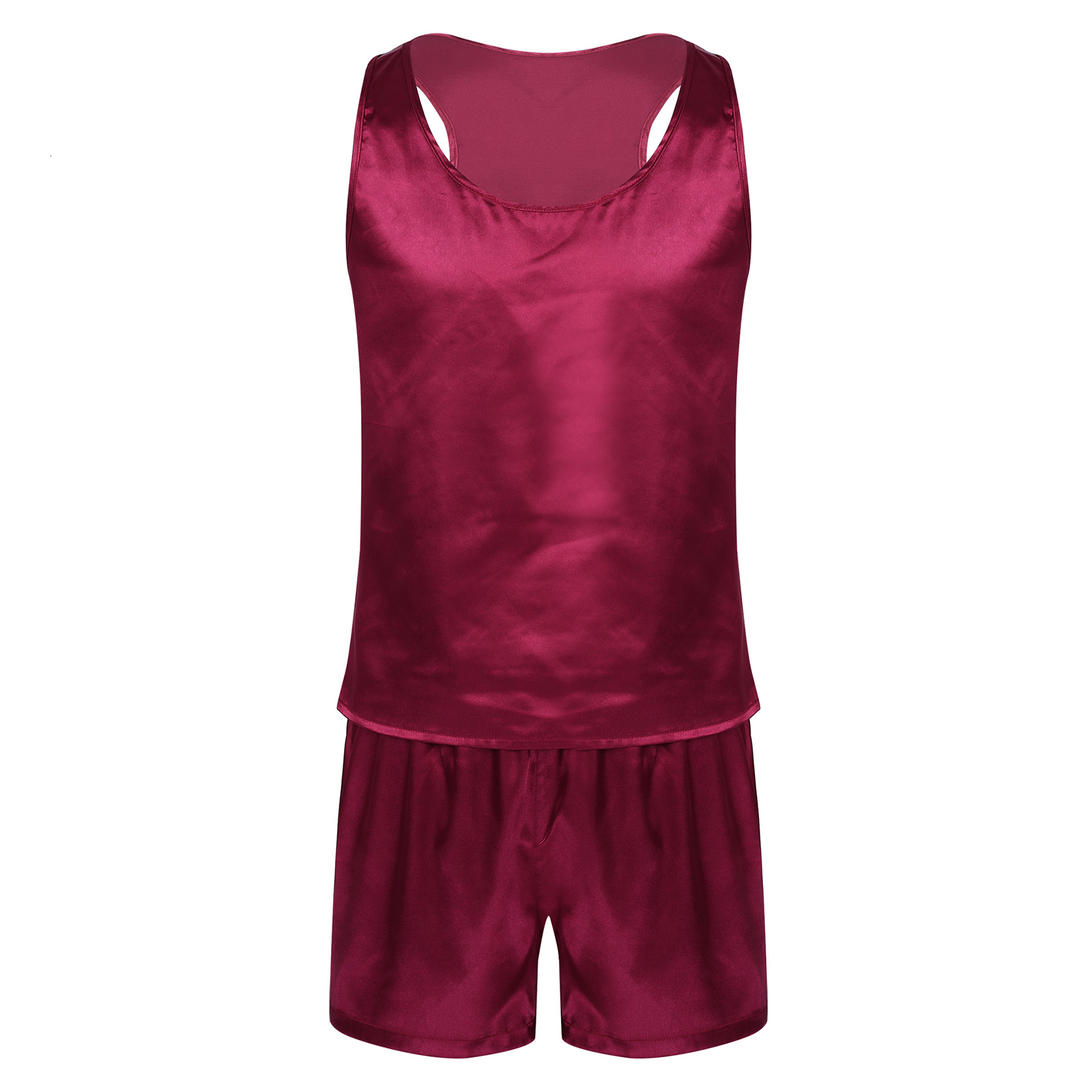 Men's Sleepwear MSemis Mens Satin Pajamas Set Nightwear Sleeveless Tank Top with Shorts Sleepwear Nightclothes Summer Nightgown Loungewear 230503