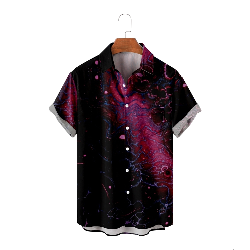 Mens Casual Shirts Hawaiian For Fashion Space Color Print 3D Cozy Short Sleeve Beach Oversized Clothes 230504