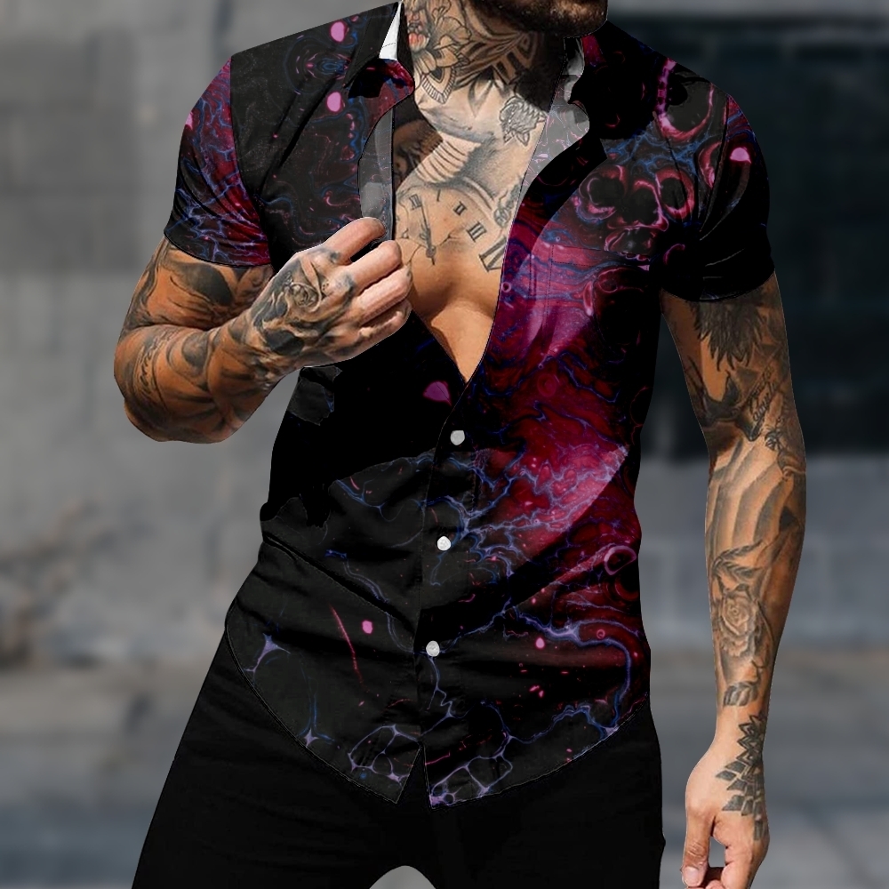 Mens Casual Shirts Hawaiian For Fashion Space Color Print 3D Cozy Short Sleeve Beach Oversized Clothes 230504