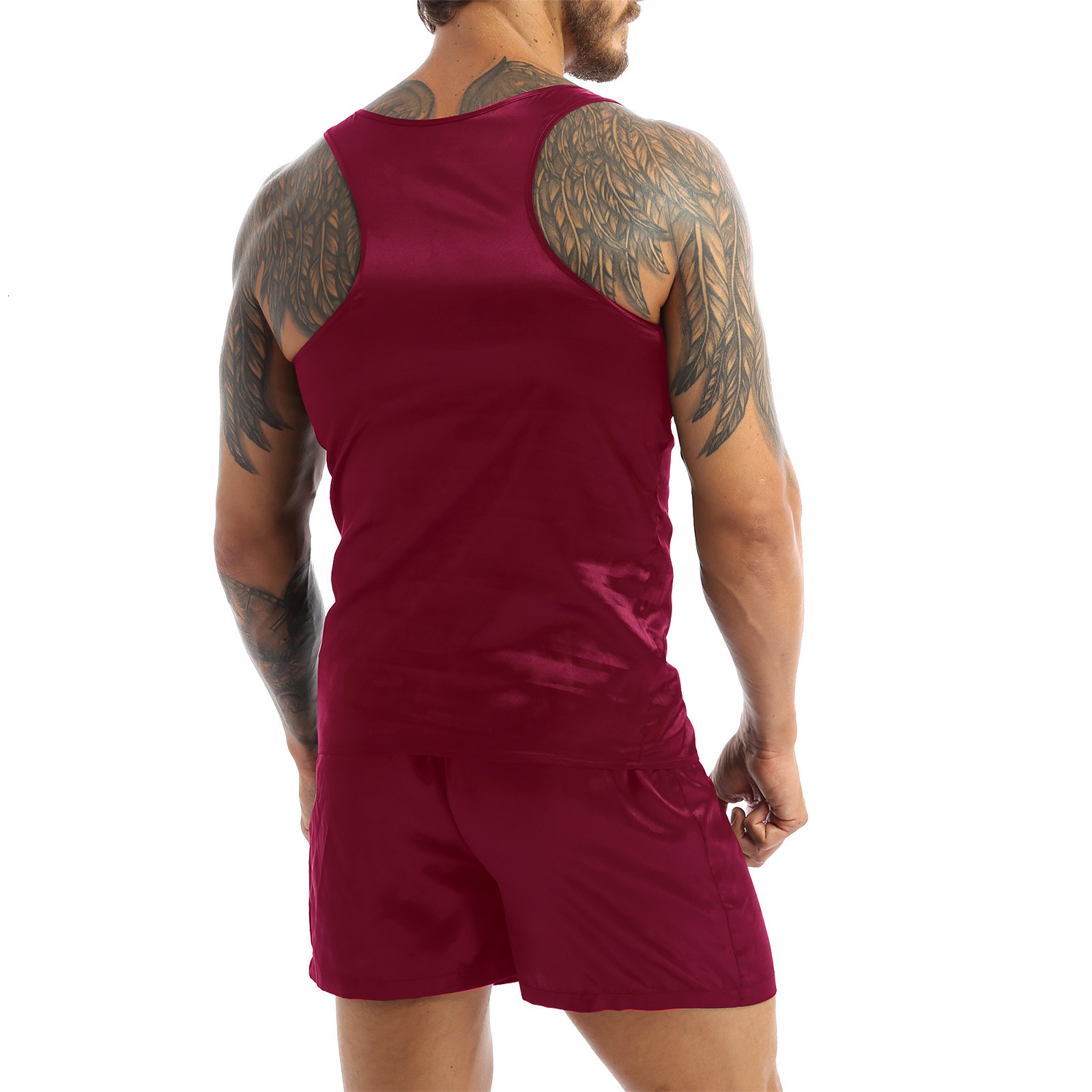Men's Sleepwear MSemis Mens Satin Pajamas Set Nightwear Sleeveless Tank Top with Shorts Sleepwear Nightclothes Summer Nightgown Loungewear 230503