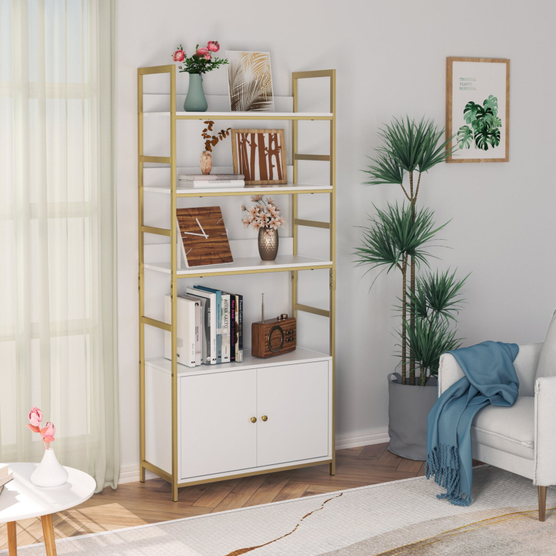 Gold Bookshelf, 4-Tier White Standard Bookcase with Storage Cabinet, Modern Iron Book Shelves Display Shelf with Door for Home Office, White
Gold Bookshelf, 4-Tier White Standard Bookcase with Storage Cabinet, Modern Iron Book Shelves Display Shelf with Door for Home Office, White