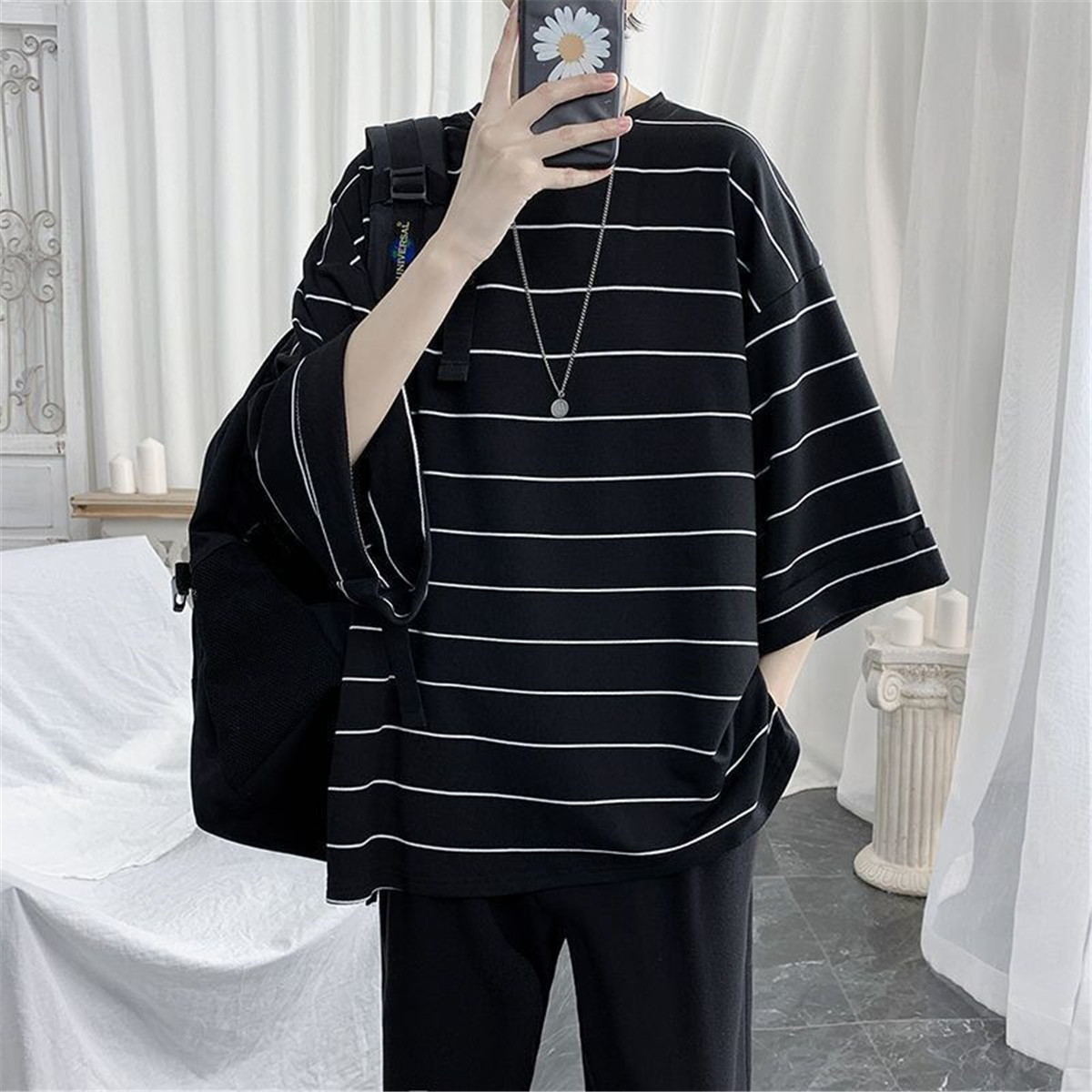 Men's T-Shirts Cool Summer Oversized T-Shirt Men Funny Harajuku Tshirt Streetwear Femme Striped Japan Hip Hop Loose Half Sleeve T Shirts Male 230