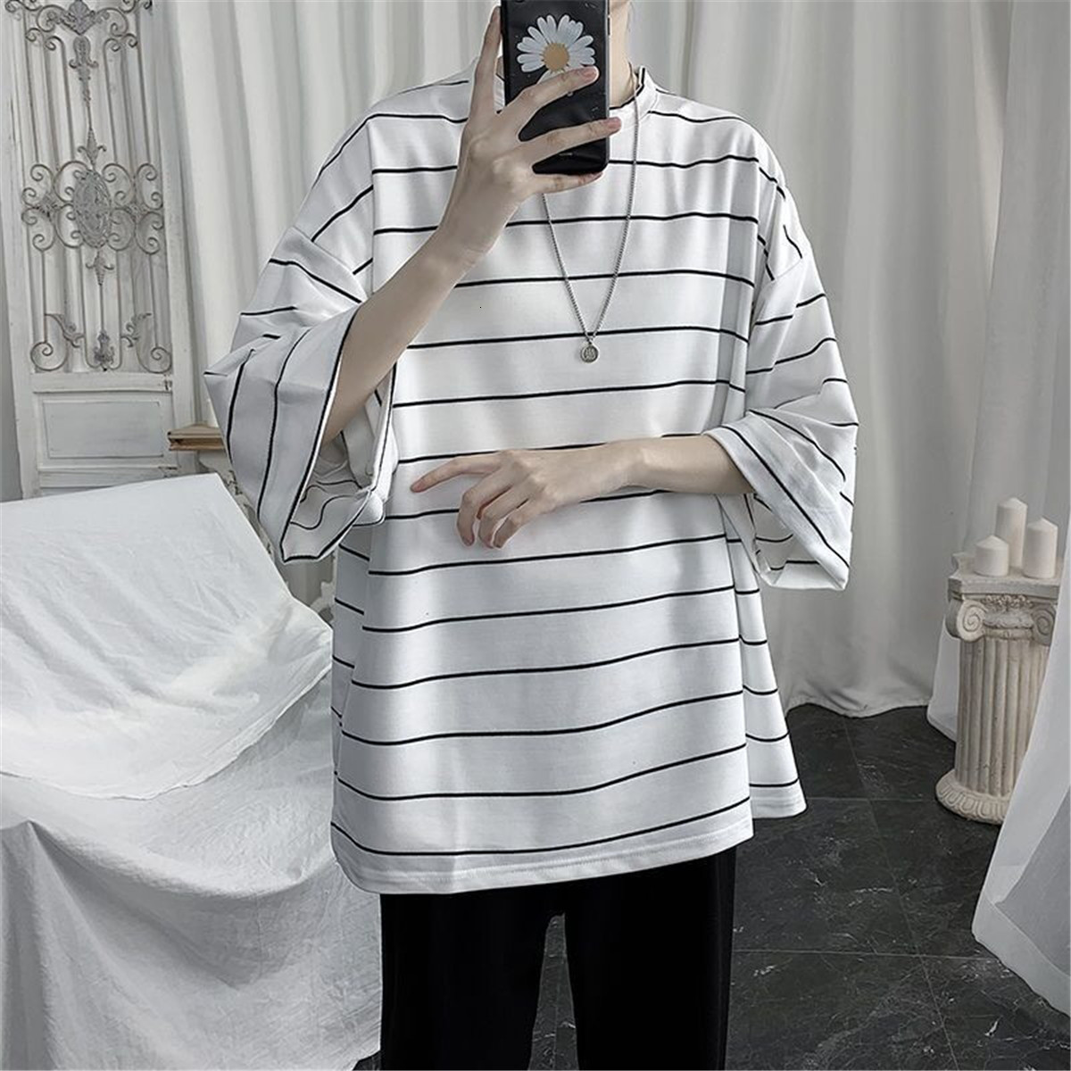 Men's T-Shirts Cool Summer Oversized T-Shirt Men Funny Harajuku Tshirt Streetwear Femme Striped Japan Hip Hop Loose Half Sleeve T Shirts Male 230