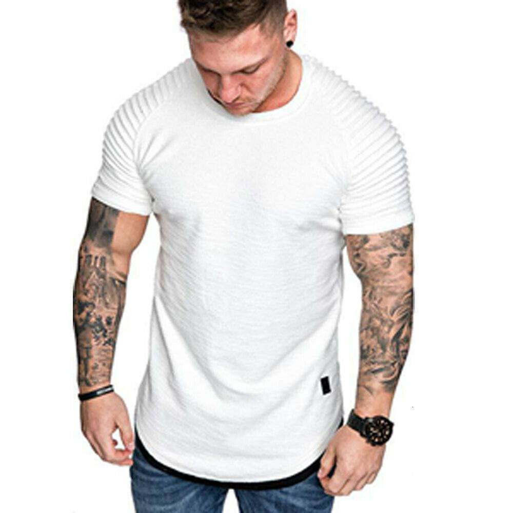 Men's T-Shirts Casual Men's T-Shirts Pleated Wrinkled Slim Fit O Neck Short Sleeve Muscle Solid Casual Tops Shirts Summer Basic Tee 230503