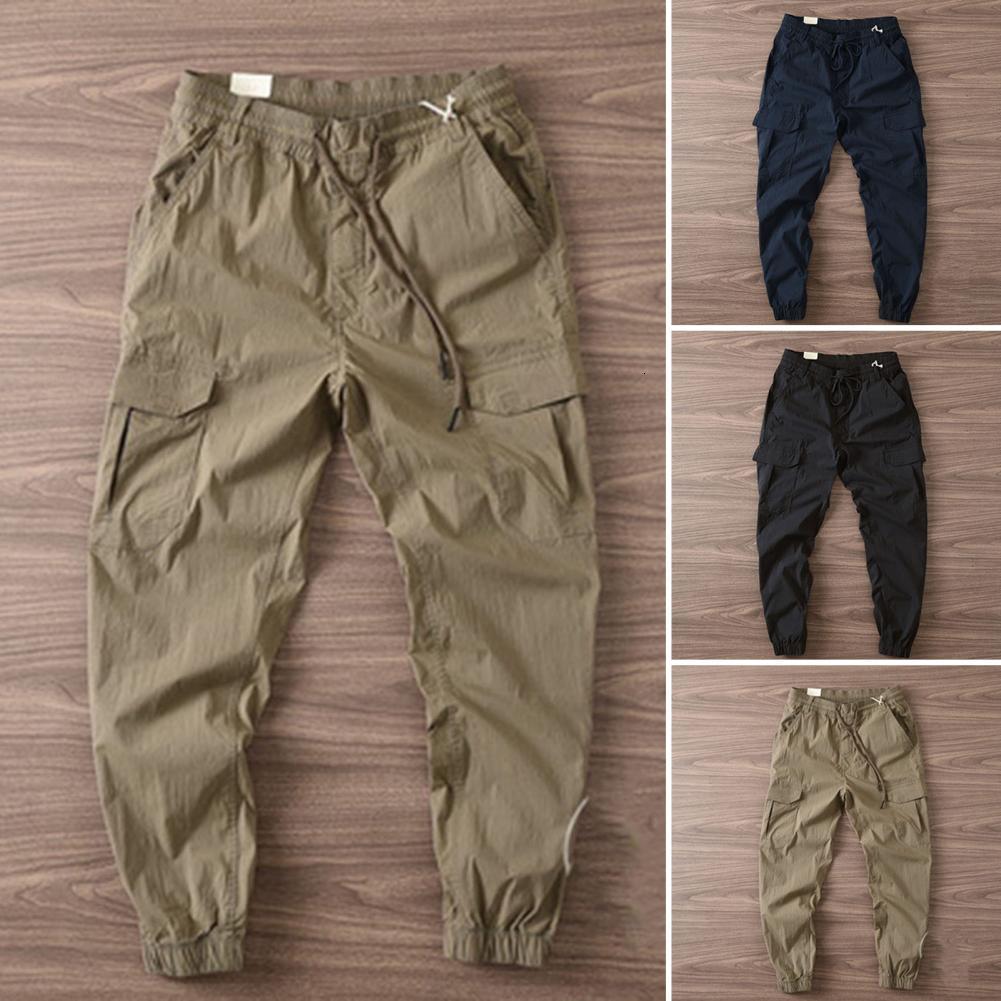 Men's Pants Men Pants Flap Pockets Jogger Trousers Soft Fabric Loose Type Good Elastic Waist Ankle-banded Jogger Trousers 230504