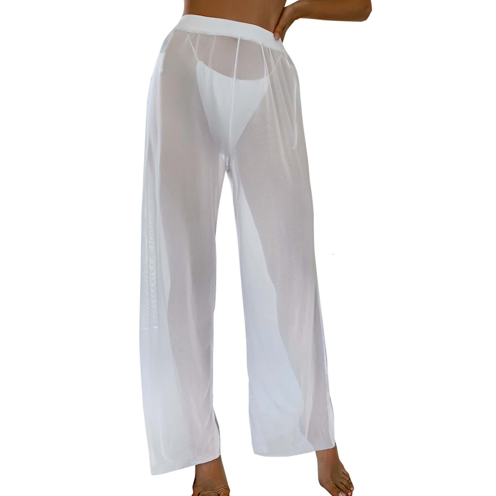 Women's Swimwear Women Mesh Ruffle Trim Cover Up Pants Beach Wrap Bikini Shiny For 230503