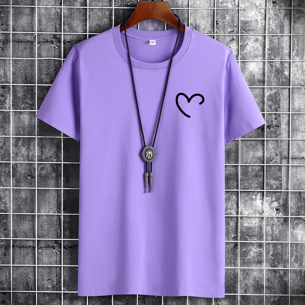 Men's T-Shirts JFUNCY Oversize Summer Men's Cotton Tee Shirts Men Casual T-shirt Simple Love Heart Print Tshirt O-Neck Short Sleeve Man Tops