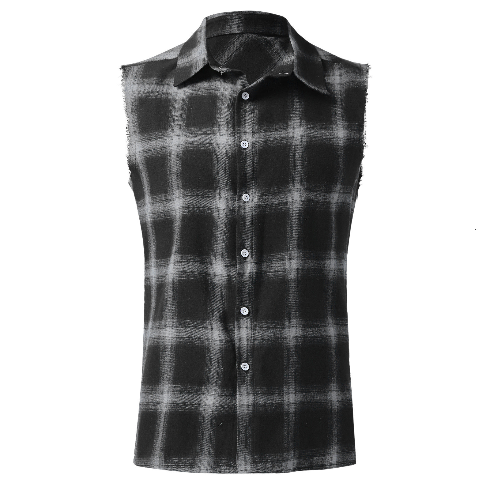 Mens Tank Tops Summer Fashion Casual Plaid Print Sleeveless T Shirt Vest Buckle Sanding Korean Style Beach 230504