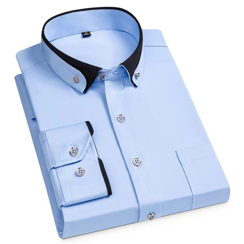 Men's Casual Shirts Men's Long-sleeved Shirts Iron-free Elastic Crystal Button Collar Polyester Top Smart Dress Fashion Business Casual Shir