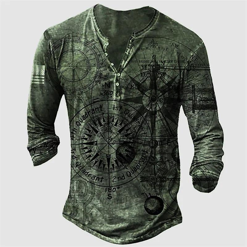 Men s T Shirts Vintage Print Cotton T Long Sleeve V Neck Top Graphic Fall Casual Oversized Clothes Button Boat Anchor T 230503