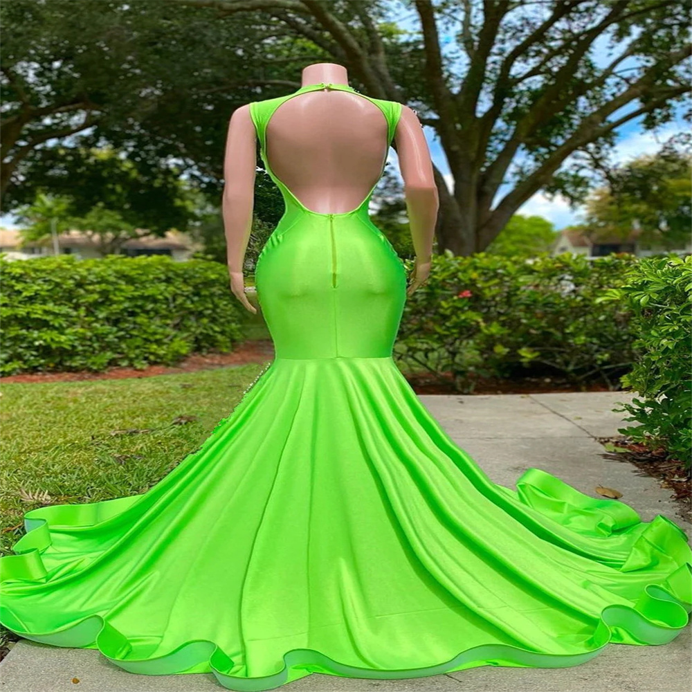 Sexy Green Evening Dress With Crystal Elegant Mermaid Black Girls Prom Orange Dress 2023 Open Back Women Birthday Party Gowns Formal Occasion Birthday