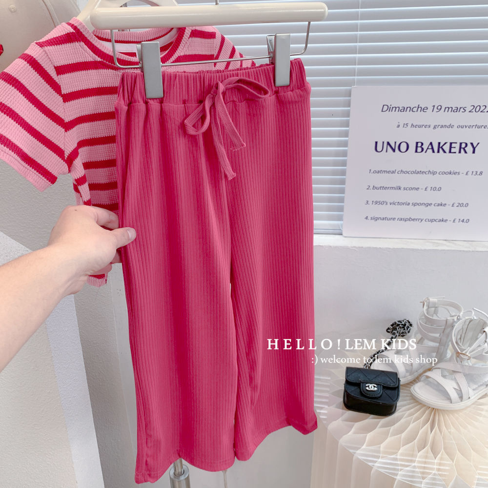 Clothing Sets Summer Pink Pants T Shirt Children Girls School Uniform 2 Piece Child Outfits Kids Suits For Teenagers 230504
