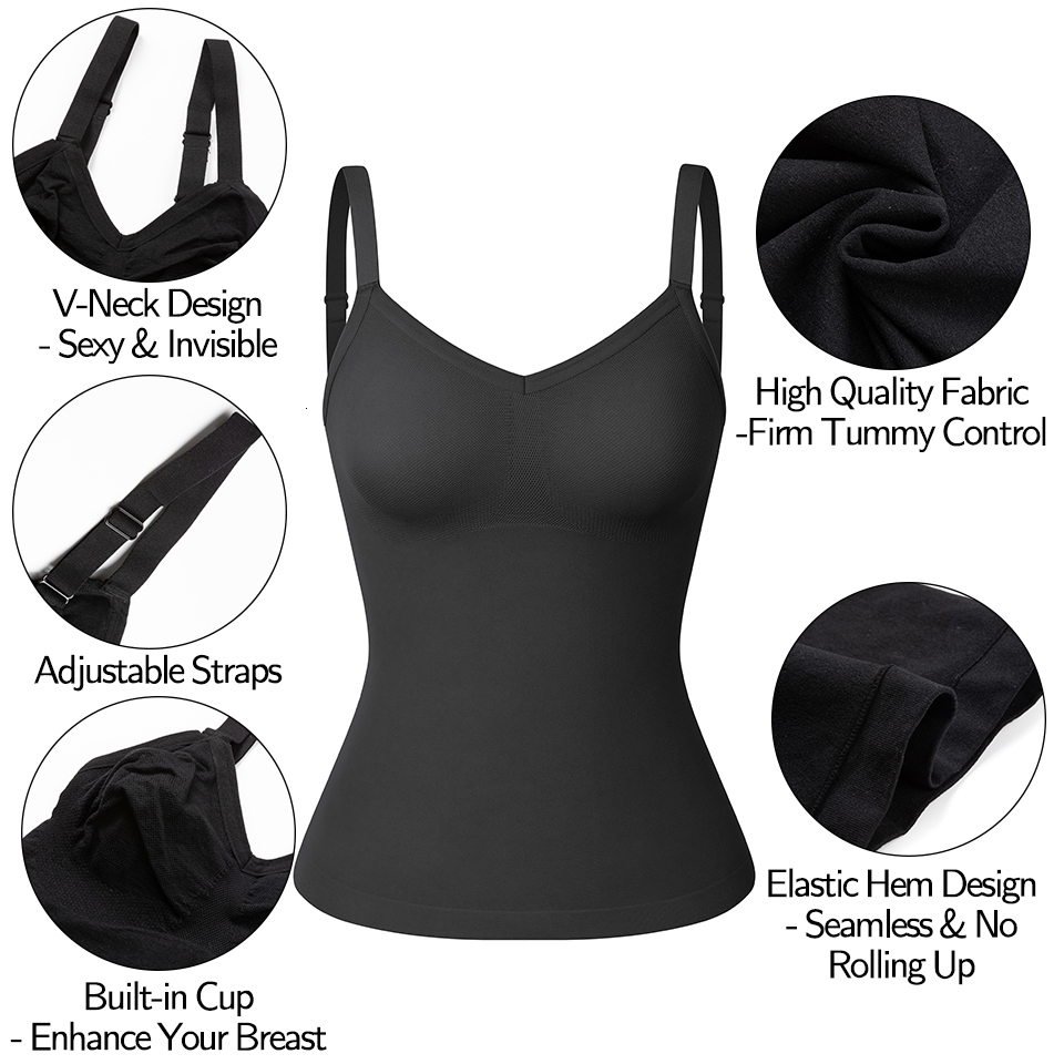 Women's Shapers Women Shapewear Camisoles Waist Trainer Body Shaper Tummy Control Tank Tops Compression Undershirts Slimming Underwear Camisole 2