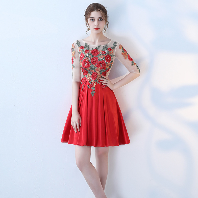 Party Dresses Sweet Flower Lace Heavy Embroidery Evening Dresses Long Lace O-Neck Ruched Elegant Prom Dresses Red Lace Up Back Robe De Soriee 230504