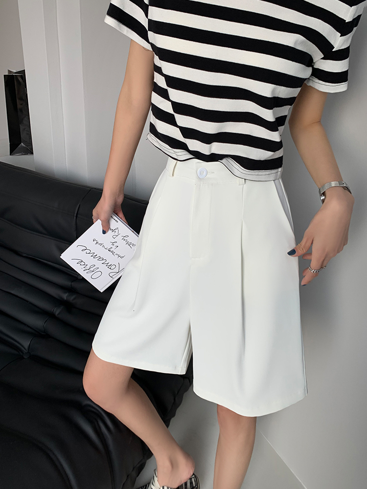 Women's Shorts DFRCAEG Summer Bermuda Shorts For Women High Elastic Waist Wide Leg Loose Suit Pants With Pockets Casual Half Pants Femme 230504