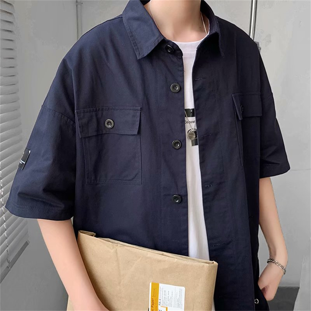 Men's Casual Shirts Mens Cotton Military Cargo Shirts Casual Dress Short Sleeve Work Streetwear Blouses 230504