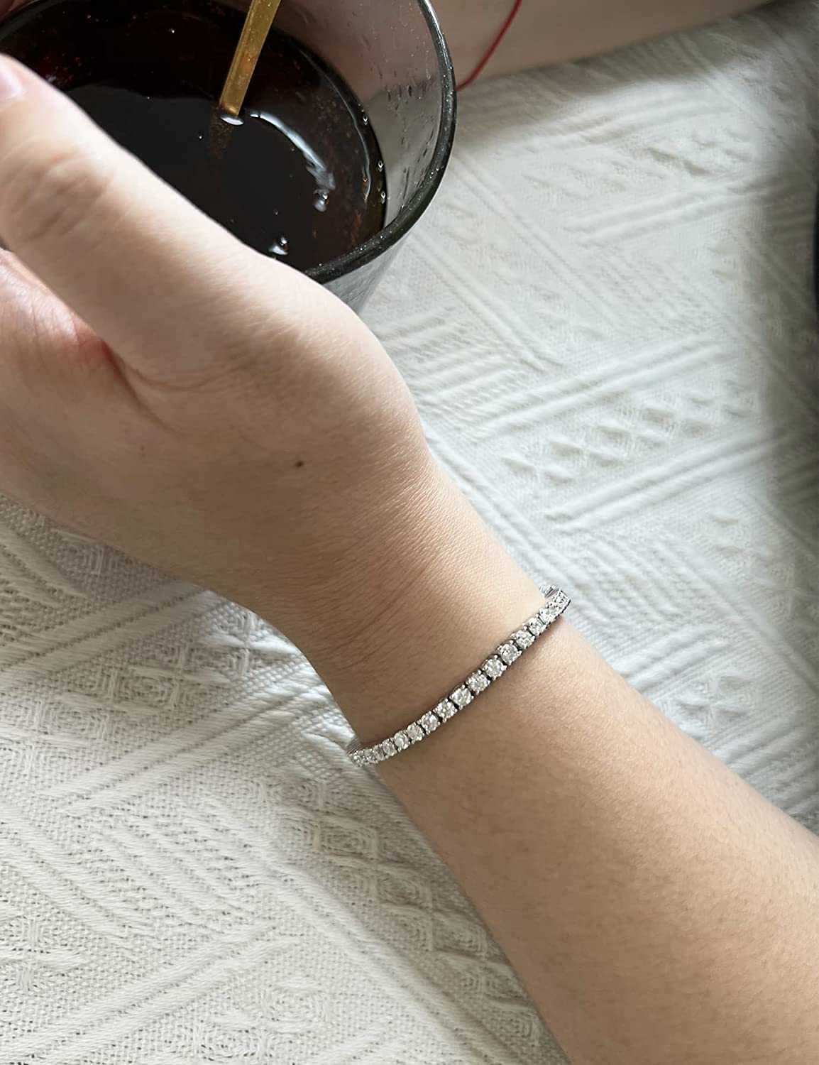 Moissanite Fashion Jewelry 3MM4MM5MM Womens Tennis Bracelet Sterling Silver 14k White Gold Stacked Tennis Bracelet Free Shipping