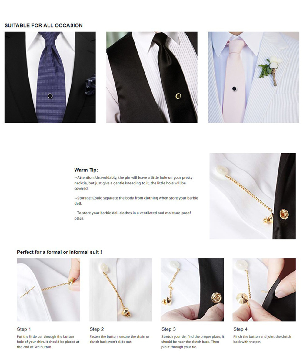 Pins Brooches HAWSON Round Mother of Pearl Tie Tack for Men Fashion Matte Metal Clutch Pin Backs with Chain Wedding Dress Gift 230216