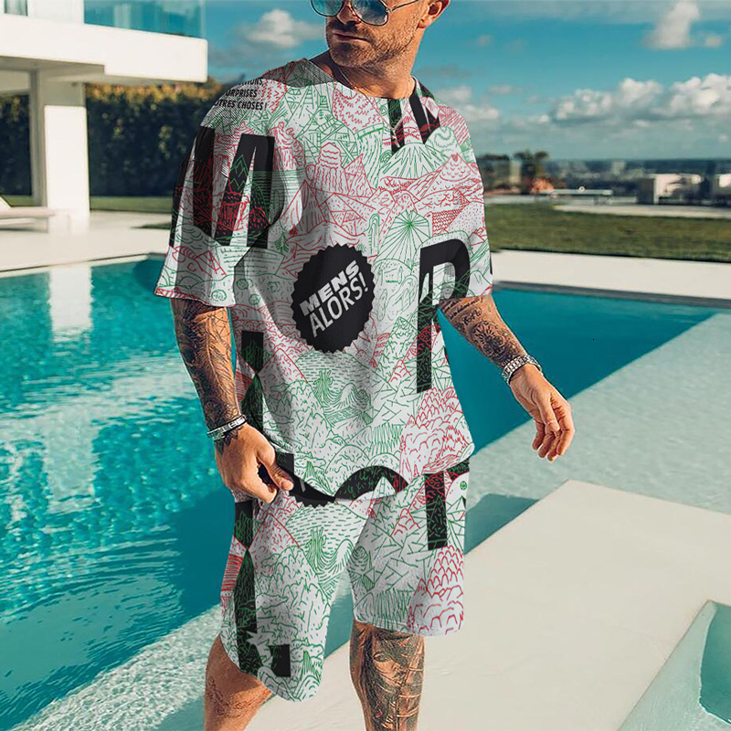 Mens Tracksuits Summer Tracksuit 2Piece Set Hip Hop Round Neck Letter Printing TShirts Sets Casual Short Sleeve Streetwear Fashion Men Clothing 230504