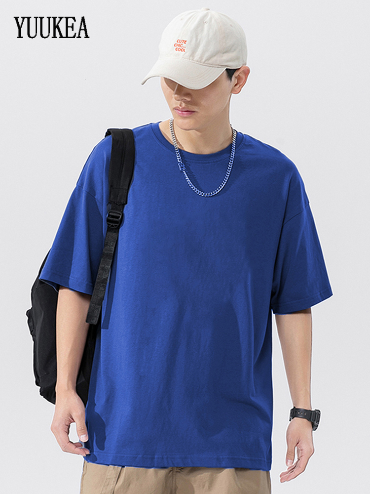 Men's T-Shirts YUUKEA Summer Solid O Neck Short Sleeve T-shirt Men Casual Oversized Trendy Tees Male Streetwear Loose Cotton Simple Base Tops 230