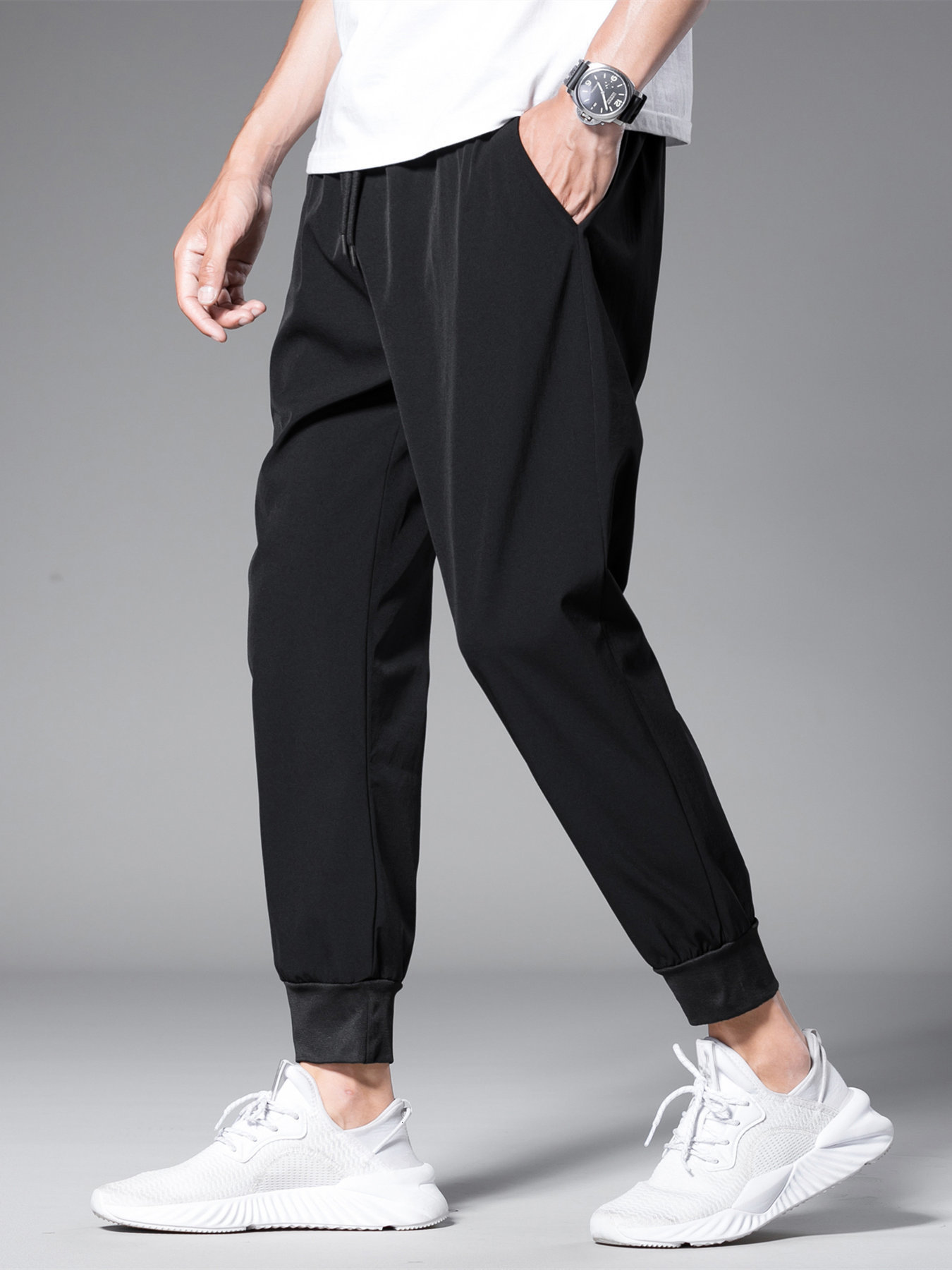 Men's Pants Men Solid Drawstring Crop Carrot Pants 230504