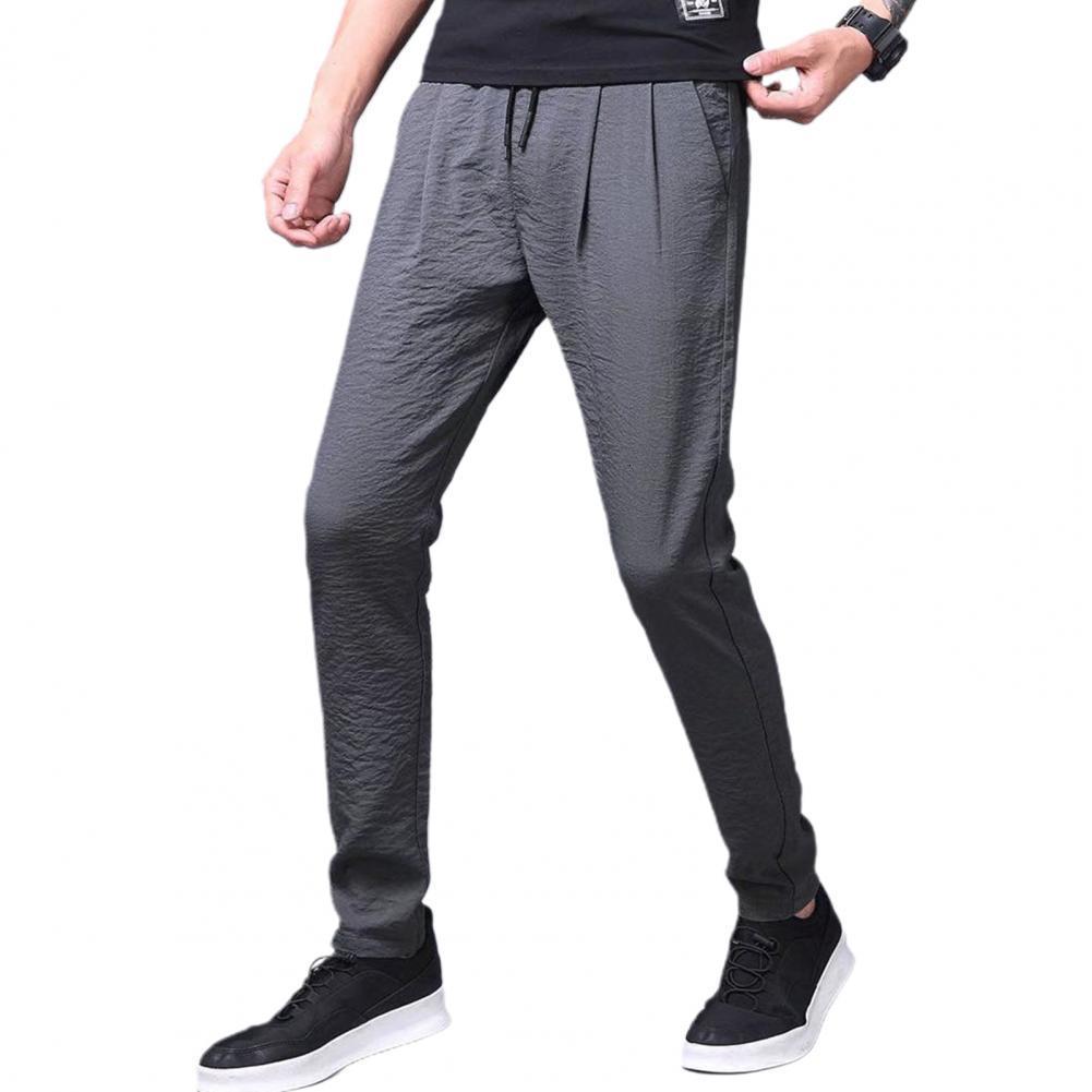 Men's Pants Summer Men Leggings Solid Color Elastic Waist Drawstring Pockets Lace-up Straight Sweatpants Streetwear 230504