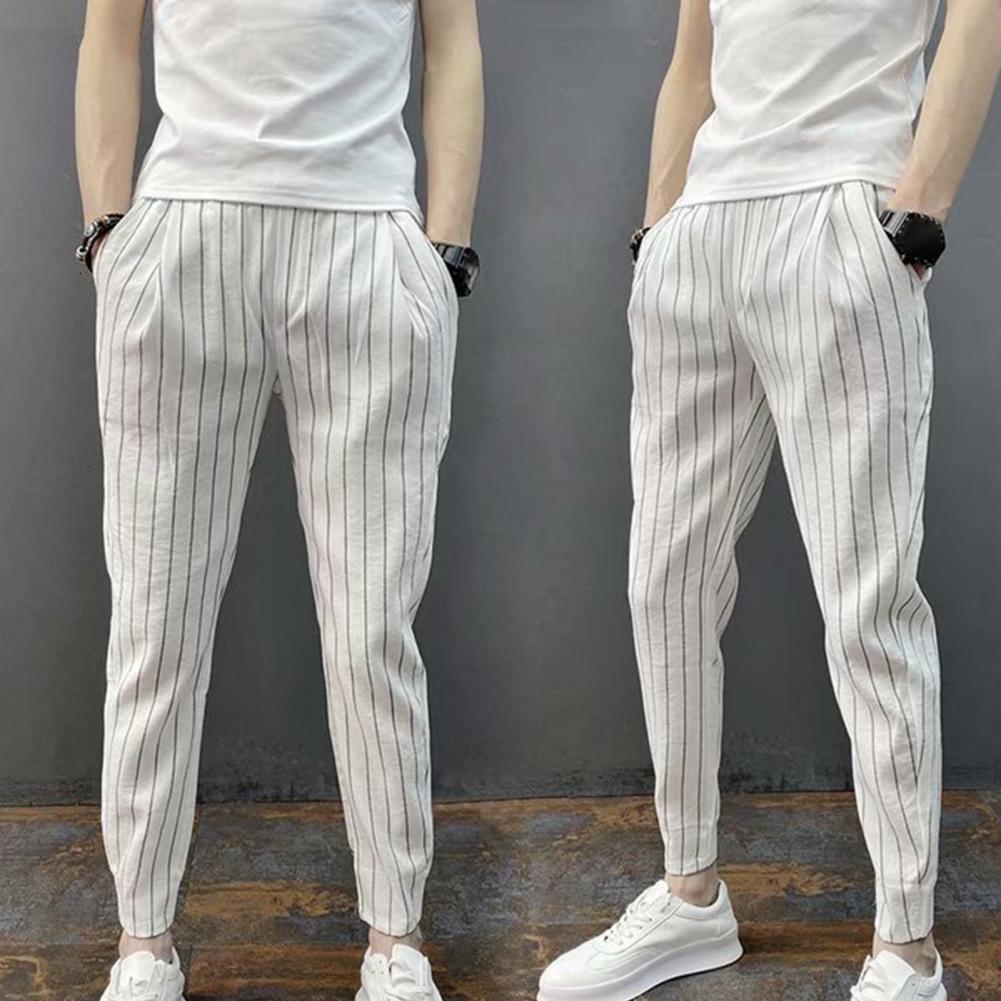 Men's Pants Men Harem Pants Striped Drawstring Pencil Trousers Slim Fit Elastic Waist Trousers Stretch Ankle Tied Pencil Pants For Autumn 230504