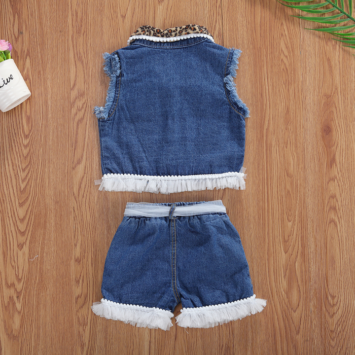 Clothing Sets 1 6Y Fashion Infant Baby Girls Leopard Clothes Sleeveless Single Breasted Vest Coat Tops Shorts 2pcs 230504