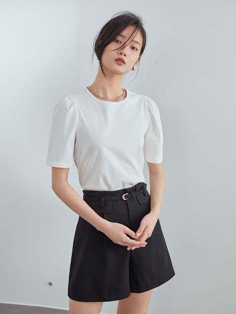 Women's Shorts FSLE High Waist Summer Casaul Shorts Women Belt Pleated Wide Leg Black Shorts Office Lady Elegant Green Short Pants Female 230504