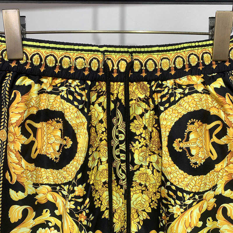 Men's Casual Shirts High Quality Baroque Black Gold Print Shirt Hip Hop Print Beach ShirtShort Men Summer Casual Short Sleeve Set Button Down Shi
