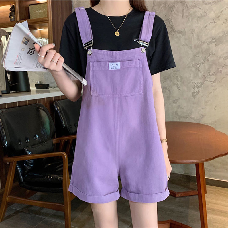 Women's Jumpsuits Rompers HI-FASHION Summer Vintage Purple Jean Jumpsuit Women Cotton Wide Legs Bib Female Overalls Woman Personality Denim Rompe